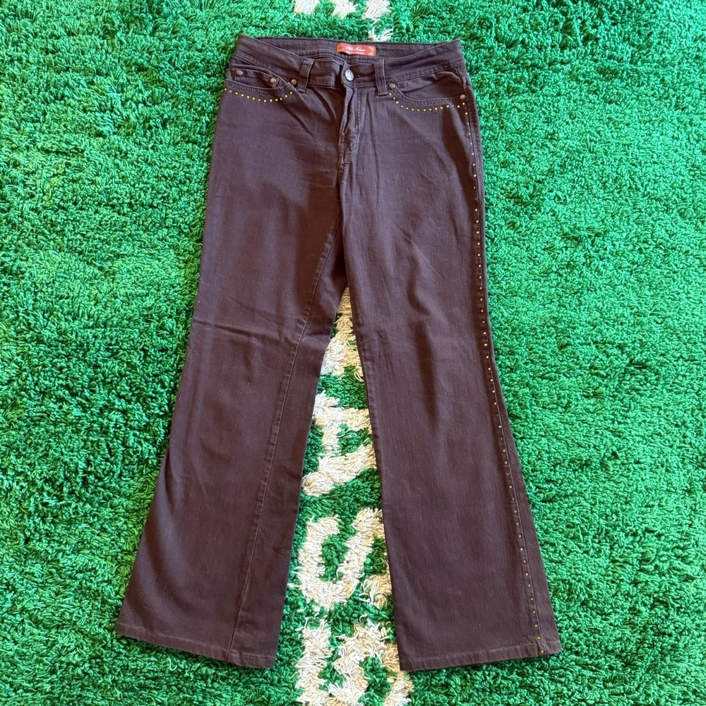 Mia Jeans Brown Flare Studded Embellished Authentic Dungarees Women's Size